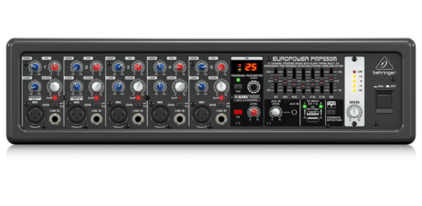 pmp550m powered mixer behringer 500w klark teknik multi fx fbq 3
